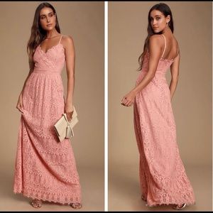 NWOT Lulu’s Unending Love Blush Lace Maxi Dress Crochet fabric